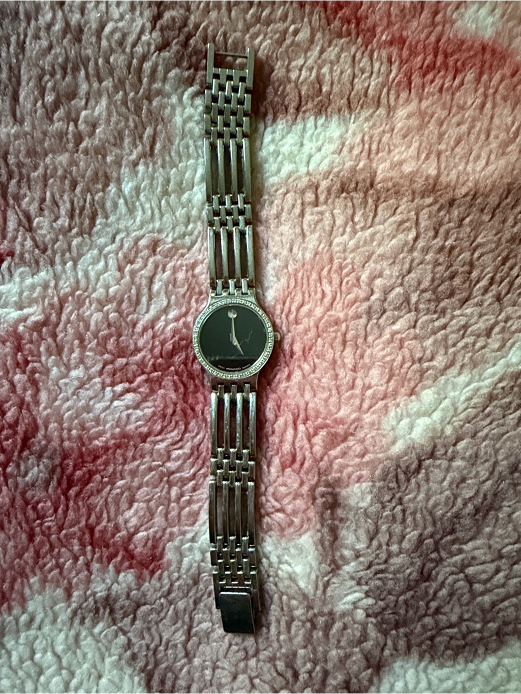 Movado SilverTone Bracelet Watch With Black Dial And Crystal Accents